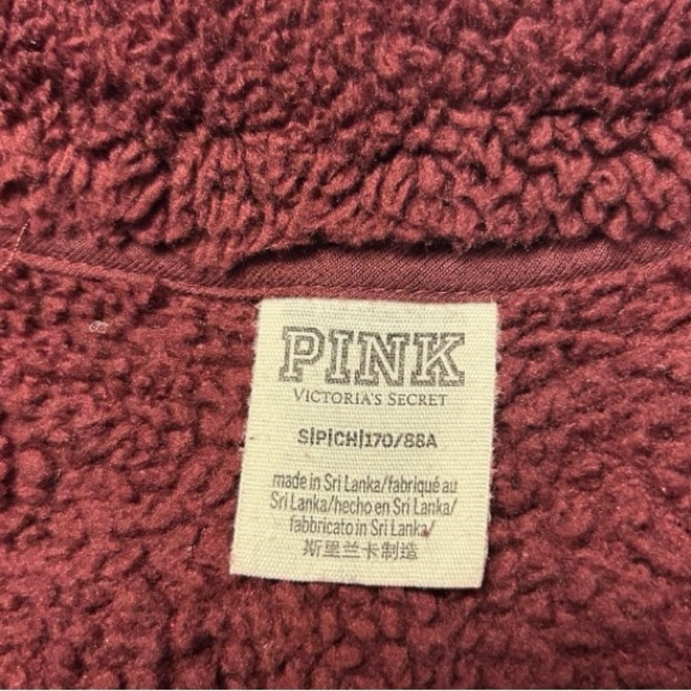 Pink Victoria’s Secret Fleece Zip Up Sweatshirt Cozy jacket Burgundy Size Small - Picture 7 of 7